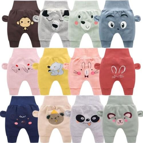 Spring Autumn Girls Boys Cute Cartoon Animals Print Cotton Elastic Waist Pants Casual Kids Baby Clothes