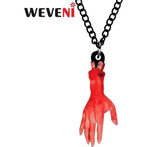WEVENI Acrylic Halloween Horror Blood Red Hand Necklace Choker Long Pendant Jewelry For Women Kids Girls Fashion Festival Gift