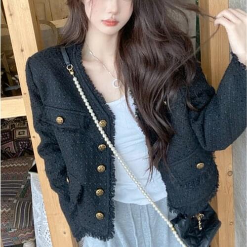 Korean Black Warm Jacket Coat Women Long Sleeve High Street Button Vintage Jacket Female Designer Autumn Winter Clothing 2021