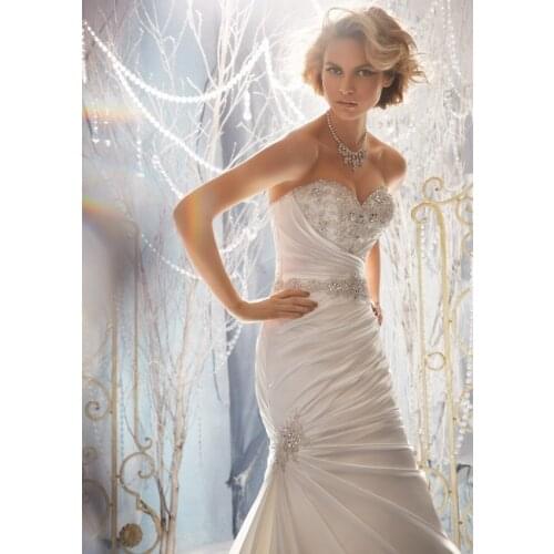 Free shipping fashionable pleat crystal romantic sexy sweetheart vestido de novia long mermaid wedding Dress 2016 bridal gown