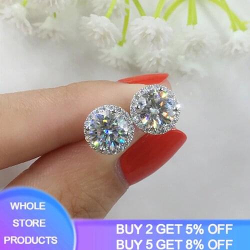Free Sent Certificate Original 925 Solid Silver 1 Carat Small Lab Diamond Stud Earring Earrings For Women Bride Wedding Jewelry