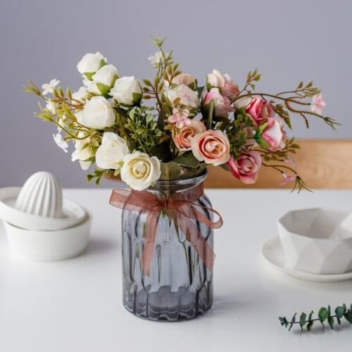 1 bouquet 10 buds of artificial flowers silk flower fall roses fake wedding decoration Christmas house