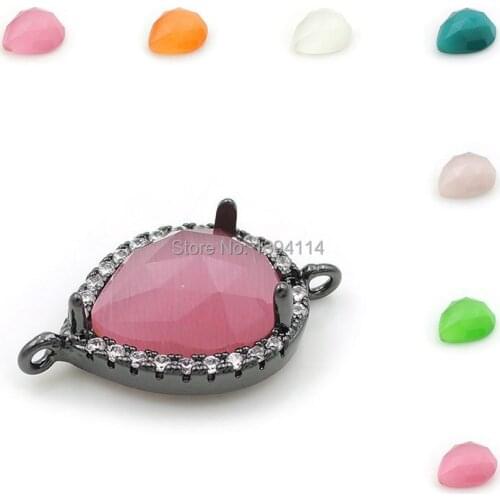20*12*5mm Micro Pave Clear CZ Drop Settings Connectors Of Faceted Cats-Eys Stone Fit For Making DIY Bracelets Jewelry