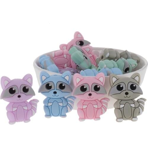 50pcs Raccoon Baby Silicone Beads Silicone Teething Beads For Babies Teether For Teeth Baby Goods BAP Free Perle Silicone