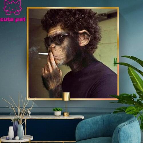 5D round drill DIY Diamond Embroidery Diamond Painting Cross Stitch Mosaic Smoking Sunglasses Monkey Funny Animal Full Square