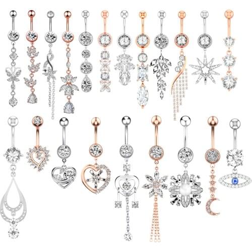Alisouy 1pc Sexy Dangling Navel Belly Button Ring Oreja 14G beauty CZ 316L Surgical Steel Belly Piercing Jewelry