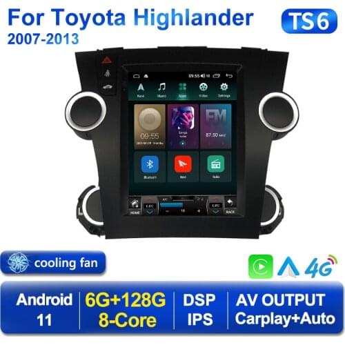 Android 11 Car Radio For Toyota Highlander 2007-2013 Car Multimedia System Player GPS Navigation Vertical Screen Tesla Style