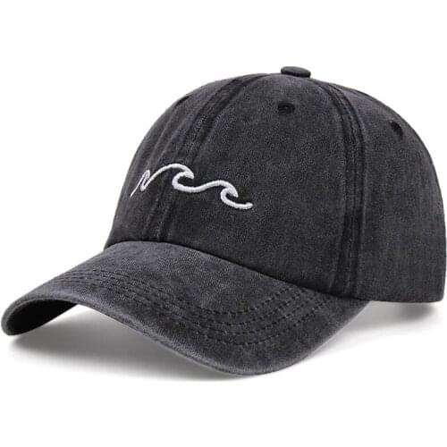 New summer embroidery ocean wave baseball cap 100%cotton washed adjustable fashion dad hat women men retro wave snapback hats