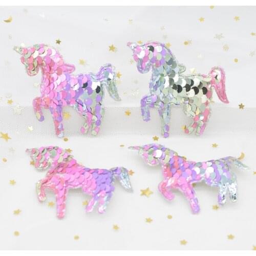 16Pcs 65*60mm Glitter Unicorn Appliques with Light Rainbow Sequins Padded Patches for Clothes Sewing Supplies Headwear Decor F45