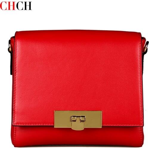 CHCH Fashion Solid Color Luxury Shoulder Handbags Female Travel Zipper Bag Top Quality Genuine Leather Crossbody Bags For Women
