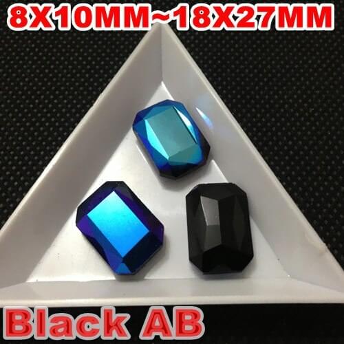 Black AB Color Rectangle Shape Glass Crystal Pointback Fancy Stone 10x14mm 13x18mm 18x25mm 18x27mm, 8x10mm pointback crystals