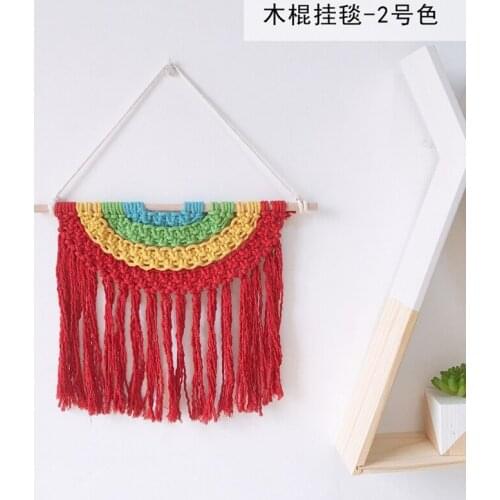 Baby Room Macrame Knitted Wall Tapestry With Tassel Bohemian Handmade Braided Rainbow Wood Wall Hanger Art Kids Room Boho Decor