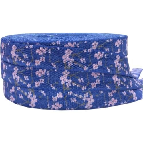 5 Yards 16mm Blue Plum Flowers printed foe Ribbon elastic bands DIY Girl Hair tie headbands Hair accessories