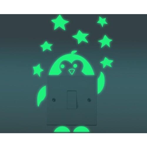 Funlife Luminous Fluorescent Sticker DIY Cute Penguin Switch Wall Sticker Night Light Bedroom Mural Wall Toilet Decoration