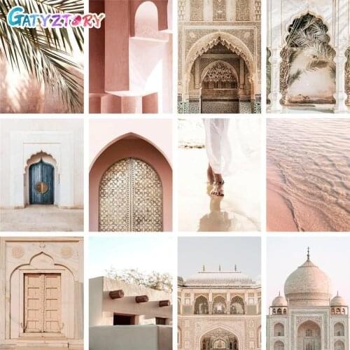 GATYZTORY DIY Painting By Numbers Building Picture On Canvas Landscape Coloring By Numbers Home Decor Acrylic paints