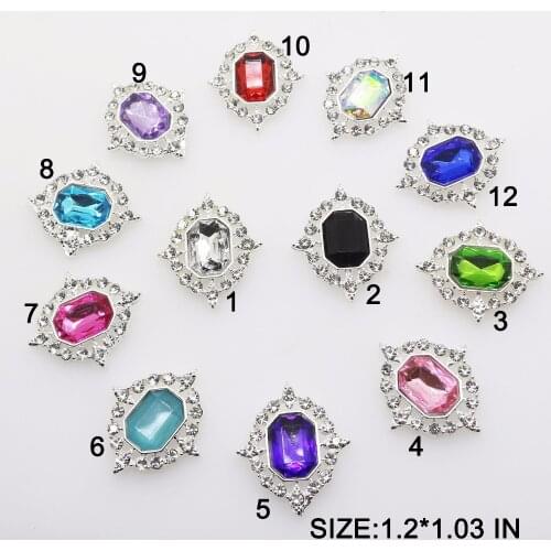 Hot Sales 10pcs/lot 1.2 inch*1.03 inch Alloy Acrylic Rhinestone button flat back Embellishment diamond Brooch
