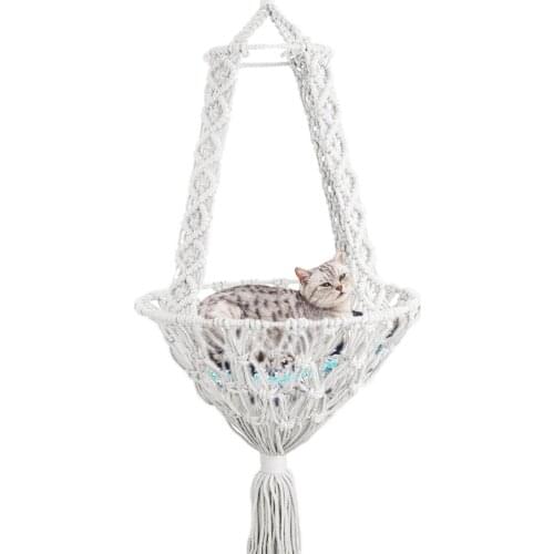 Ins Style Cotton Rope Woven Cat Hammock Macrame Safe Hanging Cat Nest Swing For Small Pet Decorative Cat Hanging Bed