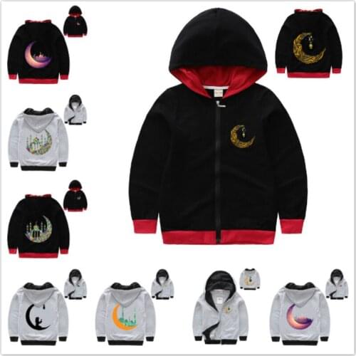 Ramadan Kareem EID MUBarak Print Hoodies Boy Girl Kid Sweatshirts Long Sleeve Zipper Jacket Spring Autumn Children Clothing Coat