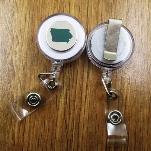 Iowa ID Badge Reel gift for him/her friend family retractable recoil id badge holder work fun