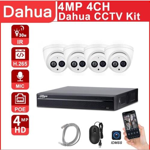 Dahua CCTV kit POE NVR HD 4MP NVR4104HS-P-4KS2 IP Camera IPC-HDW4433C-A 4CH Motion detection APP P2P Built-in Mic