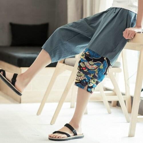 Chinese traditional clothing pants short elastic loose plus size trousers floral print new fashion men hip hop trousers TA004