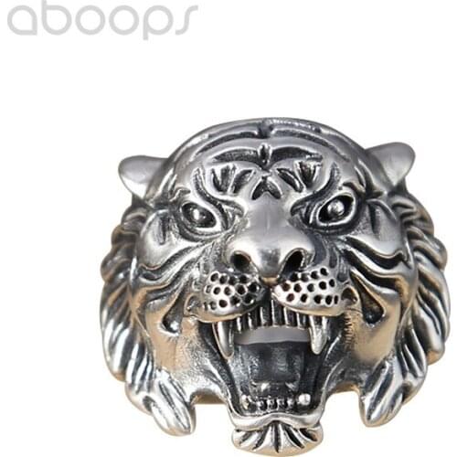 Vintage 925 Sterling Silver Tiger Head Ring for Men Boys,Adjustable Size 8-10.5,Free Shipping