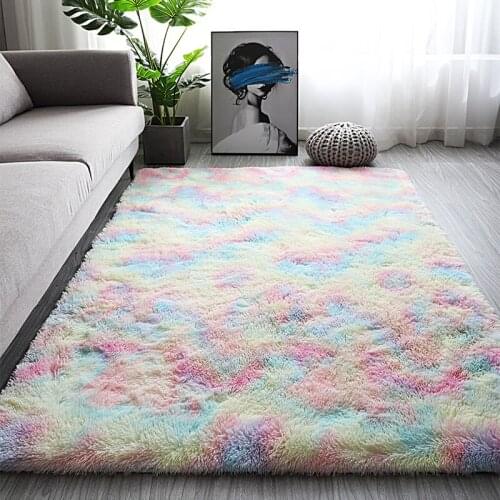 Nordic ins living room long hair carpet thickening bedroom bedside rug balcony bay window decoration floor mat summer new carpet