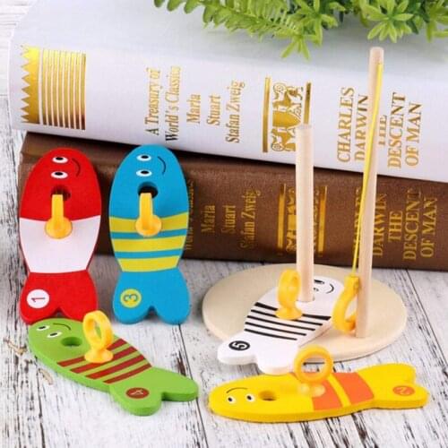 Colorful Wooden Fishing Digital Toys Baby Kids Fish Set Column Blocks Game Children Cute Early Educational Cartoon Toys