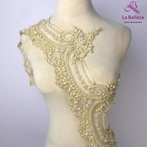 La Belleza 19cm width Light beige beaded lacce ,Black lace, ivory handmade beaded lace trimming,gown lace,Bride veil lace 1 YARD