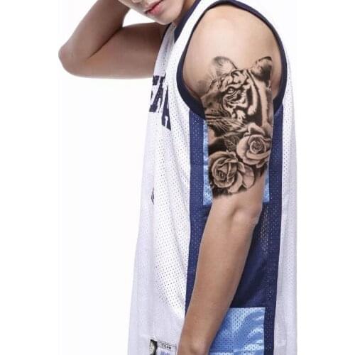 Fashion Men Temporary Tattoo Sticker Black Tiger Tattoo Transfer Rose Flower Design Tattoos Women Arm Body Art Cool Fake Tattoo