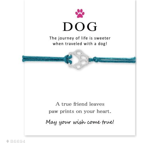 Fashion Cute Silver Paw Charm Bracelets For Women Girls With Wish Card New Design Double Rope Bracelets Lucky Bangles For Gifts