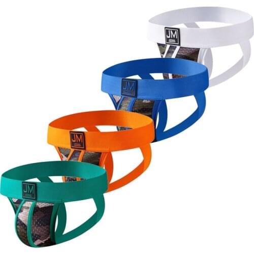 JOCKMAIL 4-Pack Men Sexy Camouflage Thong Athletic Supporter Mesh Breathable G String Jockstrap Elastic Waistband Gay Underwear