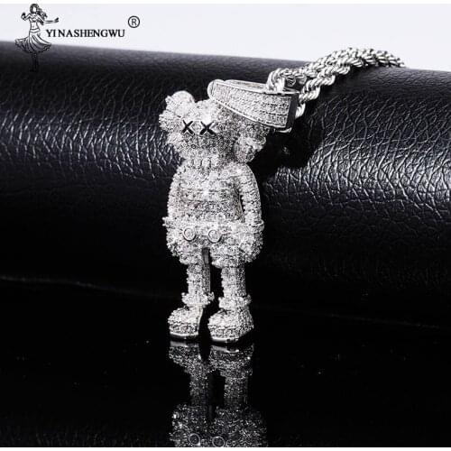 Iced Out Cartoon Puppets Pendant & Necklace Men Cubic Zirconia Necklace Fashion Hip Hop Mens Jewelry For Gift Colgante Hombre