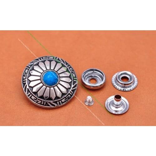 10 SET Silver Sun Flower Leathercraft Handbag Turquoise Concho 201 Snap Button Set For Case Wallet Luggage Bag Decor