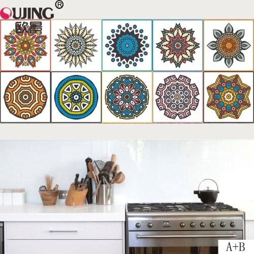 New Colorful Retro Tiles Wall Stickers Kitchen Bathroom Tile Waist Line Wallpaper PVC Waterproof Removable DIY Art Mural Poster