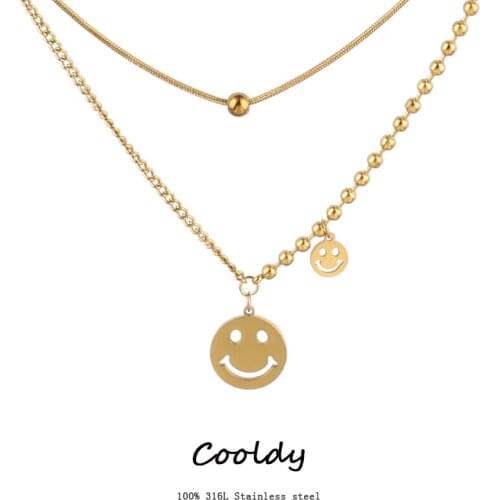 Smiling Face Necklace Thick Chain Choker Stainless Steel Necklace For Women Men Geometric Double Necklaces For Women Jewelry