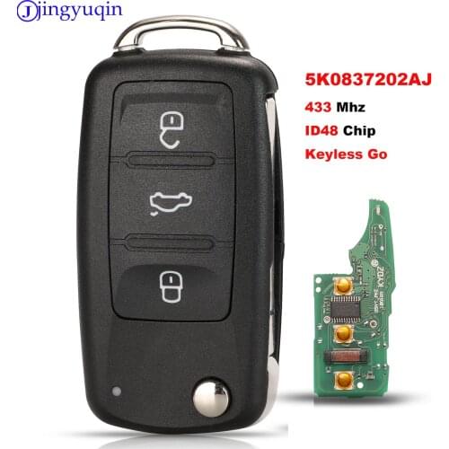 Jingyuqin Remote 434MHz ID48 Chip for VW Volkswagen GOLF PASSAT Tiguan Polo Jetta Beetle Car Keyless 5K0 837 202AD 5K0837202AD