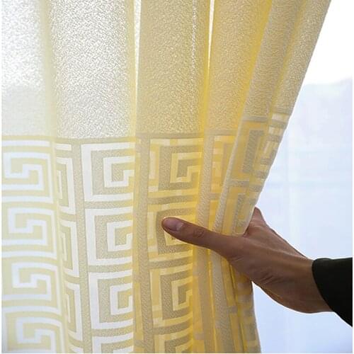 Retro Chinese Jacquard Classical Tulle Curtains for Living Room Modern Hollow Square Geometric Sheer Voile for Bedroom Drapes #4