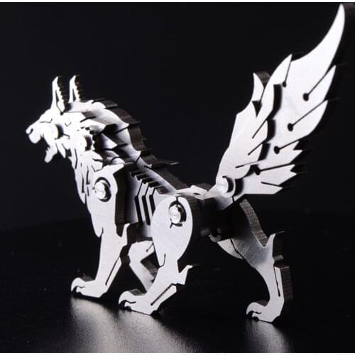DIY Assemble Model Kit 3D Stainless Steel AssemblyDetachable Wild Wolf Model Puzzle Home Office Table Ornaments Gift