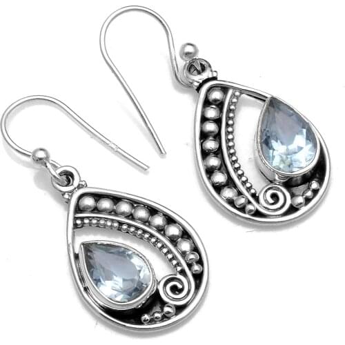 Genuine Blue Topaz 925 Sterling Silver Earrings, 32.5 mm, AE2584