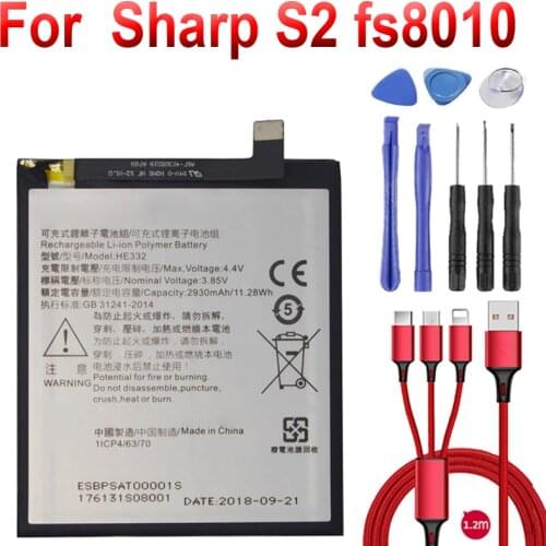 2930mAh Replacement Battery For SHARP S2 fs8010 AQUOS s2 HE332 Cell Mobile Phone Batteries+USB cable+toolkit