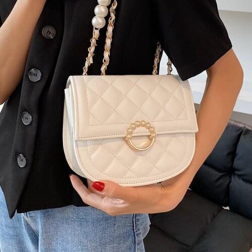 Quilted Pearl Chain Shoulder Bags for Women Lozenge Small Messenger Bag Pure Color Crossbody Bag Diamond Lattice Ladies Handbags
