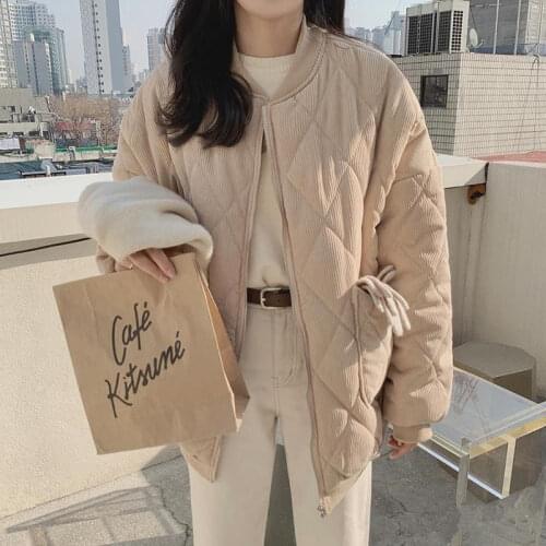 Corduroy 2020 New Autumn Winter Cotton-Padded Coat Womens Loose Top Thickened Cotton Padded Coat Woman Jacket Coat