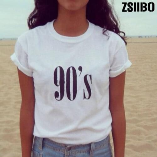 90s Letters Women T shirt Casual Funny tshirts For Lady Top Tee Hipster Tumblr Black White Gray Drop Ship