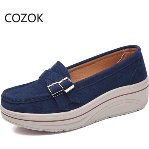 Women New Spring Flats Shoes Platform Sneakers Shoes Leather Suede Moccasins Slip on Casual Shoes Flats Womens Shoes