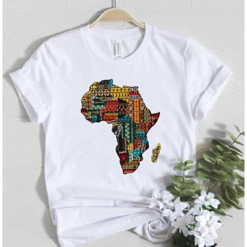 Summer Tops Harajuku Female T-shirt 100%Cotton White Printed t shirt Femme Streetwear Africa Map Graphic Tees Women Clothes