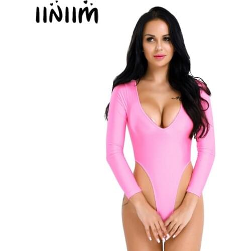 Womens Lingerie Long Sleeve Bodystocking Open Croch Sexy High Cut Crotchless Thong Leotard Bodysuit Femme Babydoll Jumpsuit