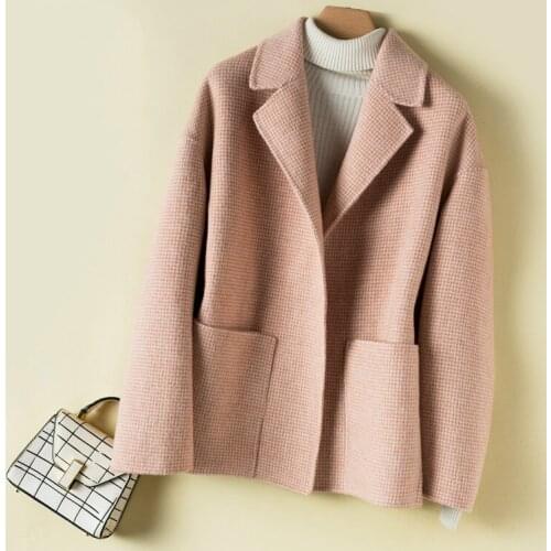 Plaid Wool Coat Women 2020 Short Autumn Winter Jacket Fashion 300% Double-sided Wool Coats Abrigos Mujer Elegante knx867