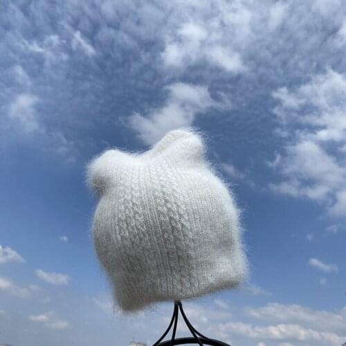 Winter Angora Rabbits Hat Keep Warm Knitting Cat Ear Cute Leisure Lady Beanies Cap Men Women Cool Hat