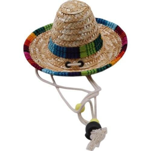 Hat Dog Cat Mexican Straw Sombrero Hat Pet Adjustable Buckle Costume Happy Halloween Party Pet Ornaments